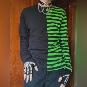 Emo Neon Green and Black Striped Shirt - Hot Topic